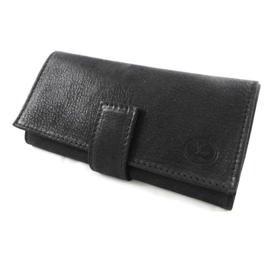 Grand porte-monnaie Cuir \'Frandi\' noir nubuck - [H6411]
