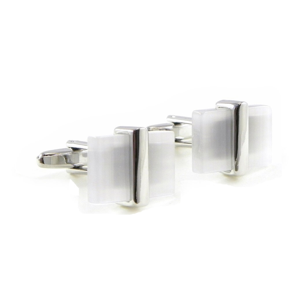 Boutons de Manchettes \'Zen\' blanc gris - [H6500]