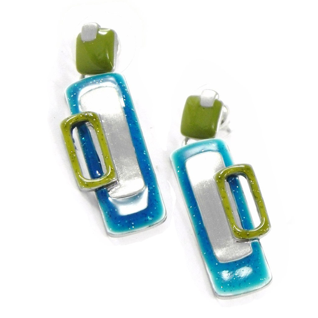 Boucles Créateur \'Coloriage\' turquoise vert - [H8706]