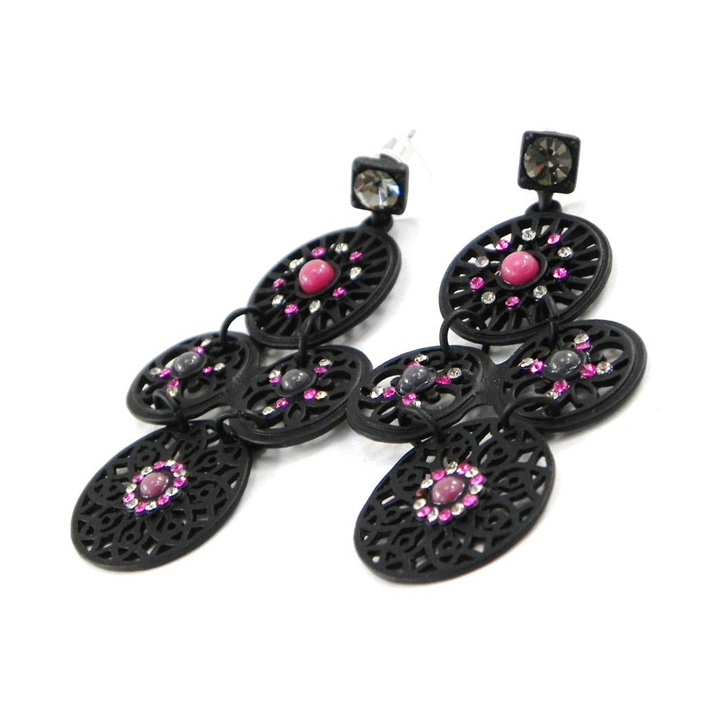 Boucles Créateur \'Carmen\' noir rose - [H8939]