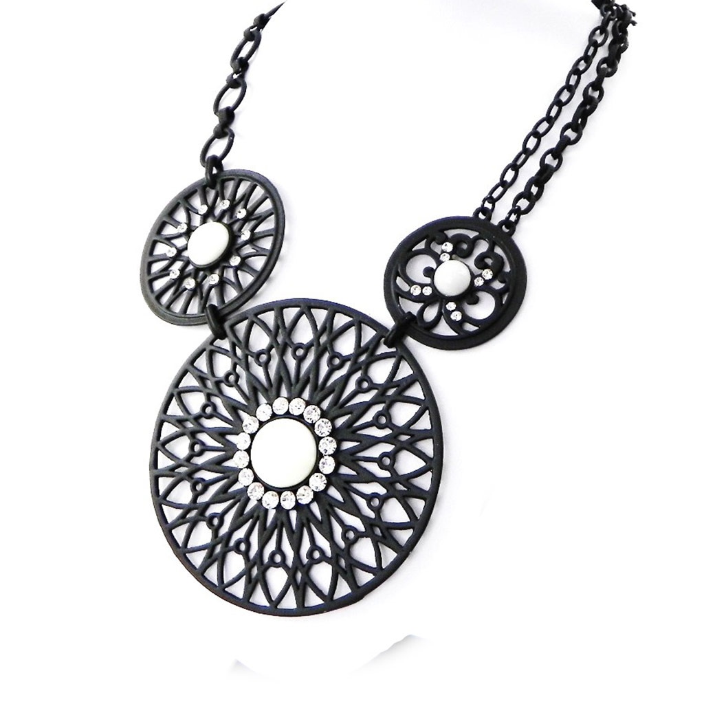 Collier Créateur \'Carmen\' noir blanc - [H9005]