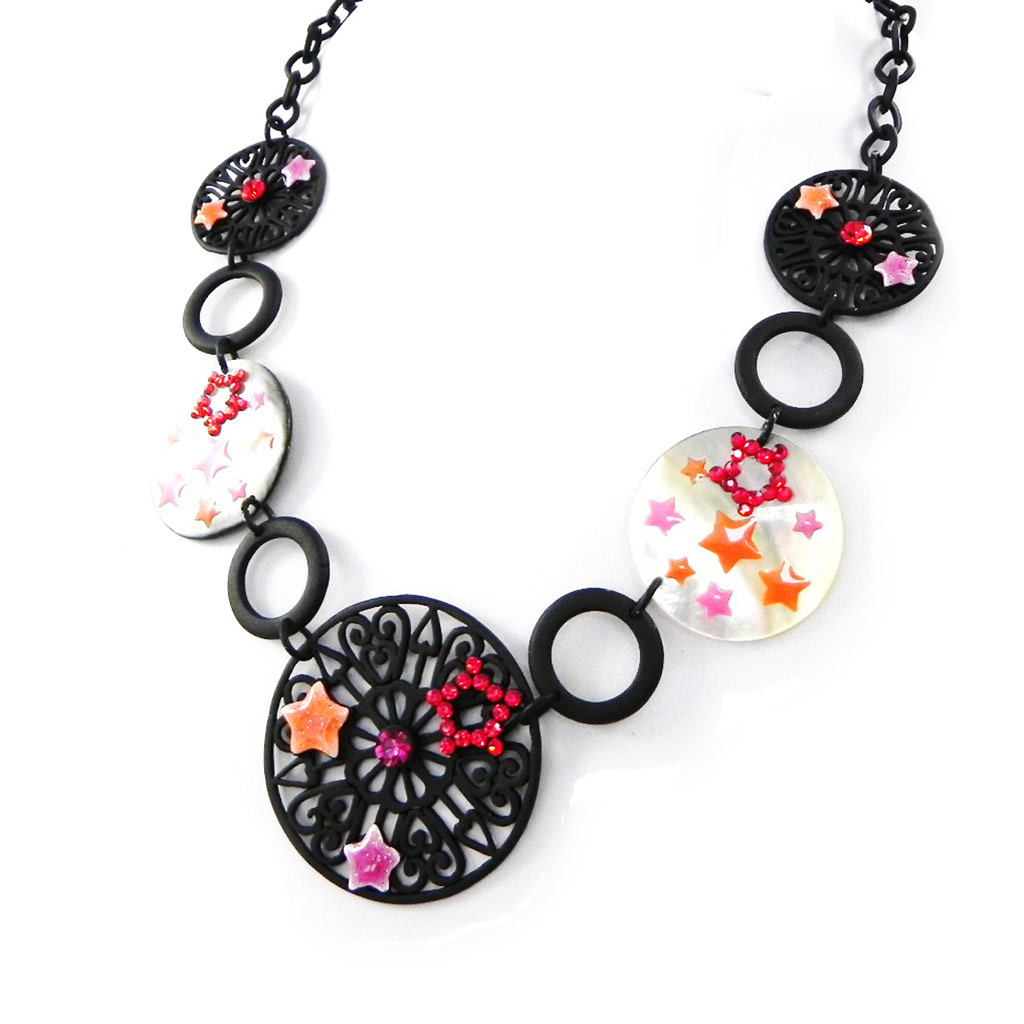 Collier Créateur \'Carmen\' rouge orange - [H9036]
