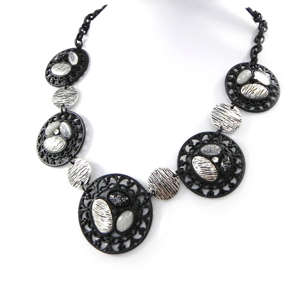 Collier Créateur \'Carmen\' gris noir - [H9049]