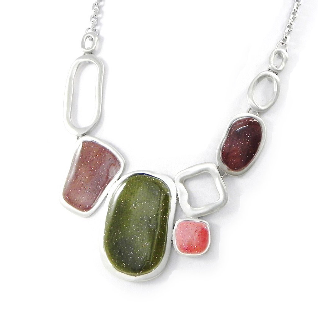 Collier Créateur \'Coloriage\' vert marron - [H9060]