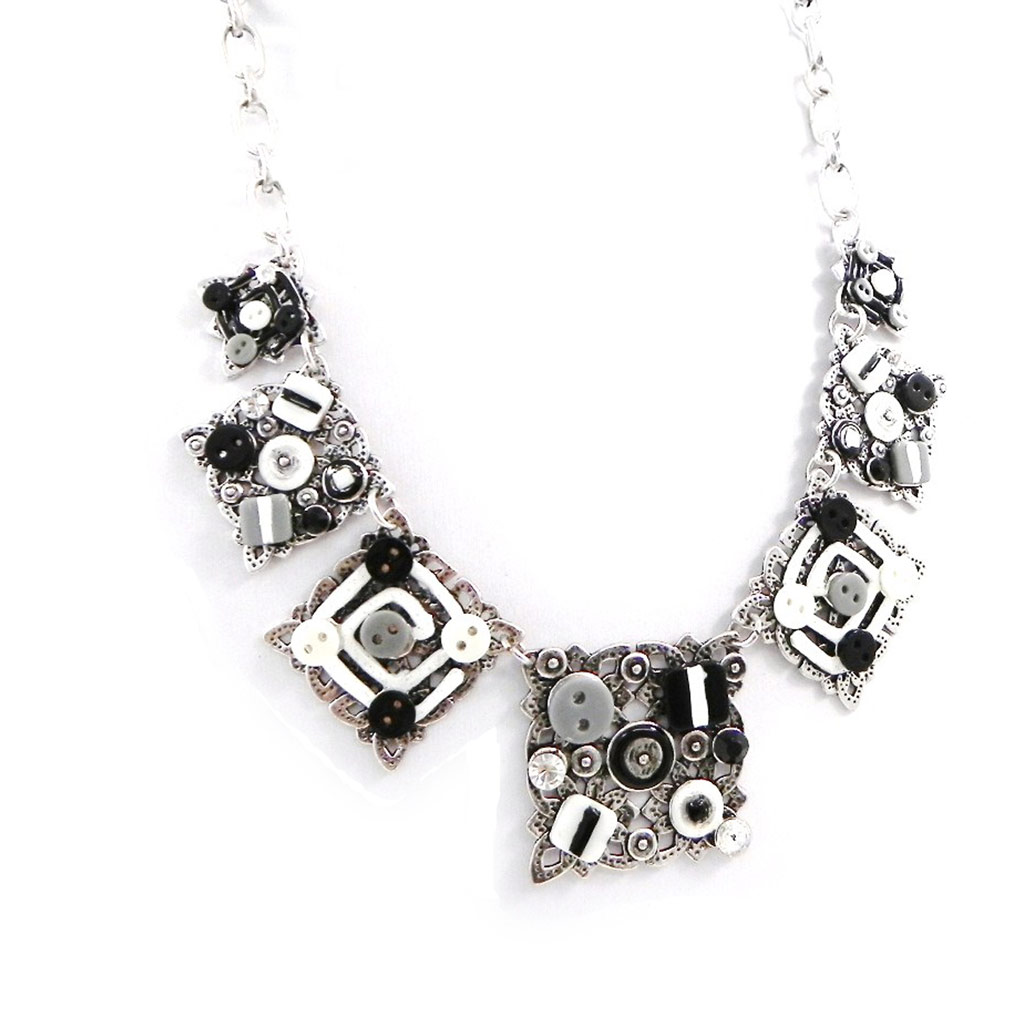 Collier Créateur \'Babouchka\' noir gris - [H9090]