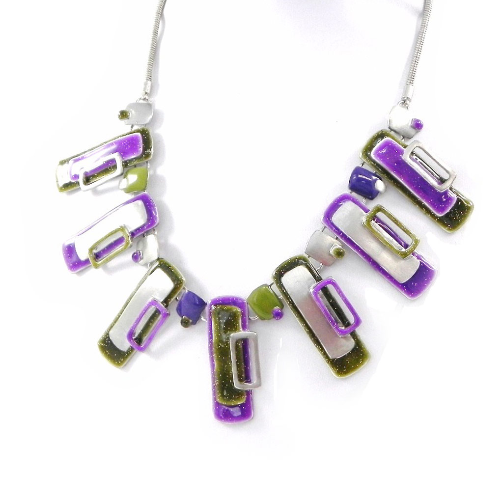 Collier Créateur \'Coloriage\' violet vert - [H9111]