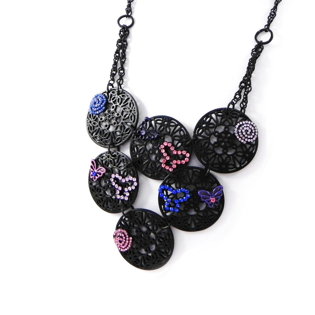 Collier Créateur \'Carmen\' rose bleu - [H9114]