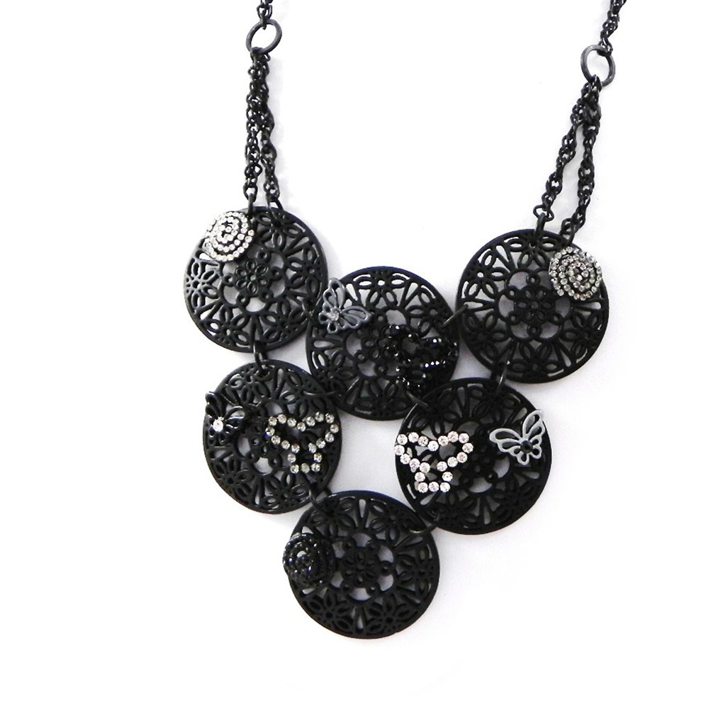 Collier Créateur \'Carmen\' noir blanc - [H9115]