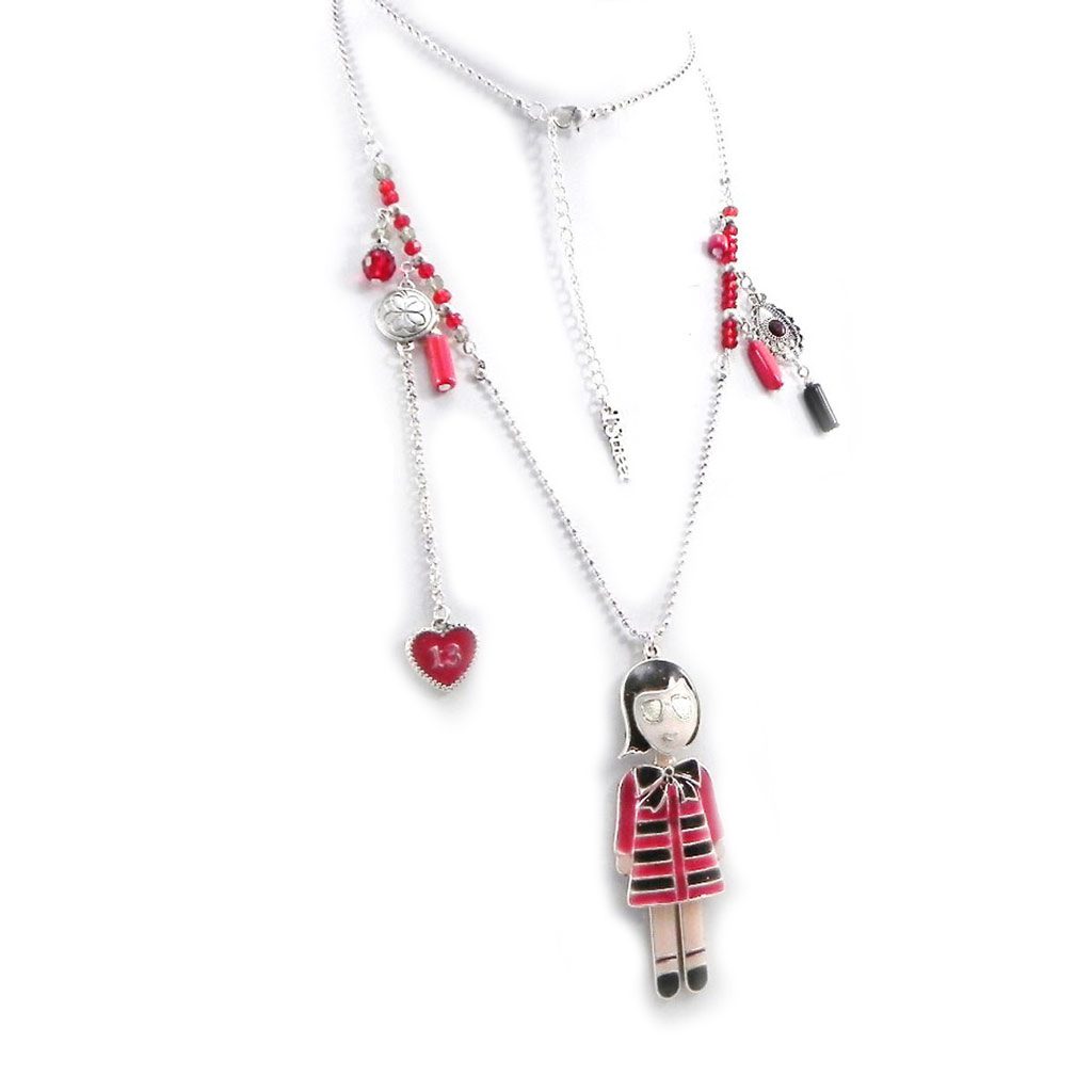 Collier Sautoir Créateur \'Mangas\' rouge  - [H9857]