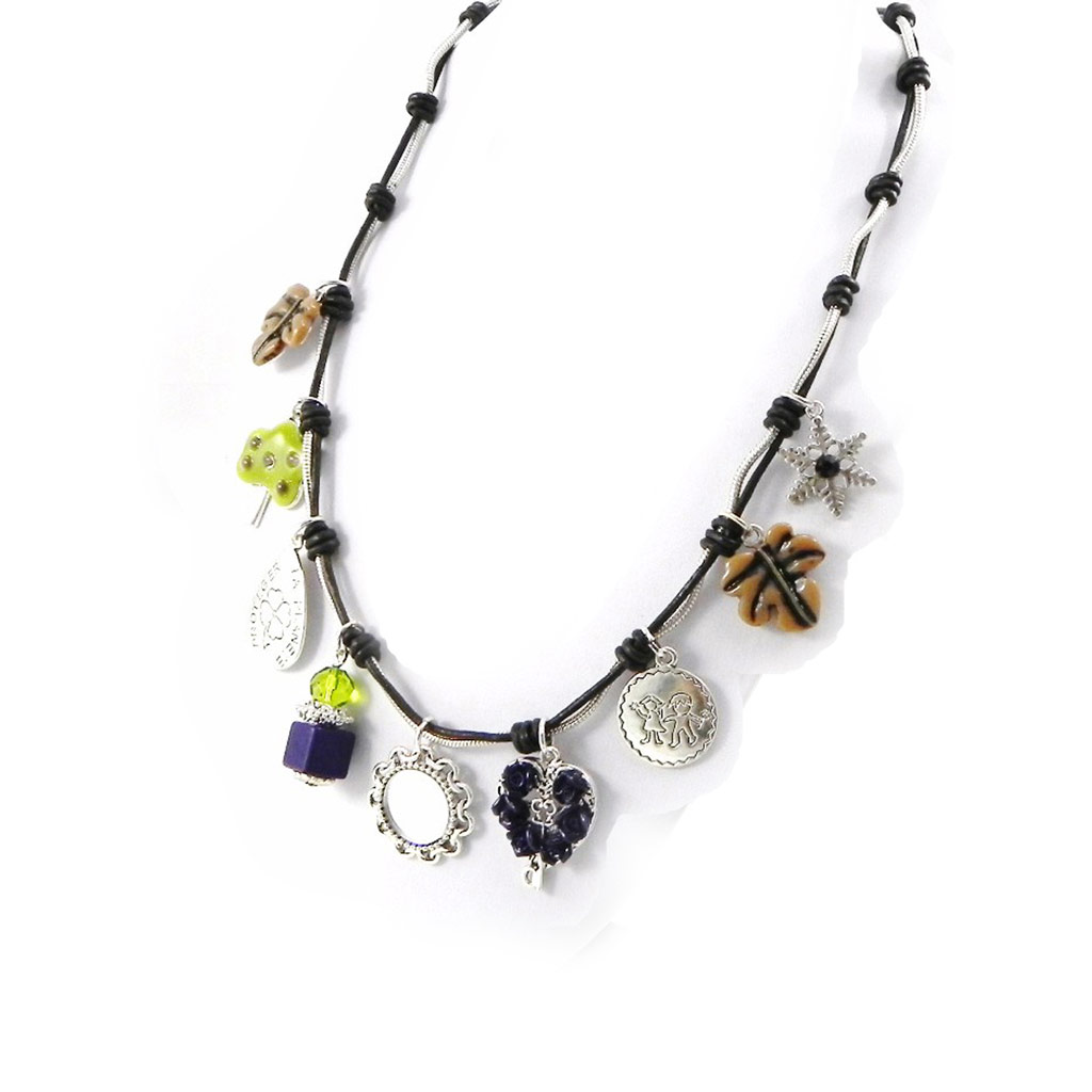 Collier Créateur \'Dame Nature\' violet vert - [H9868]