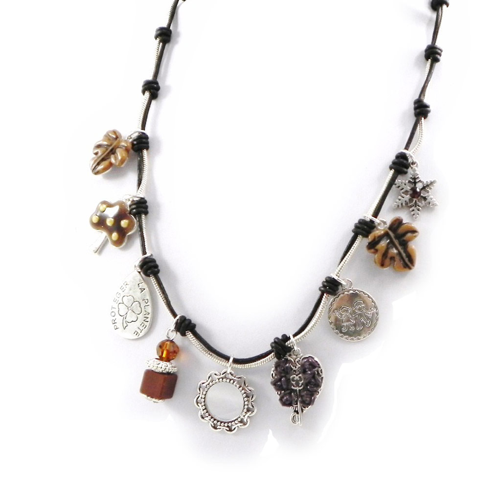 Collier Créateur \'Dame Nature\' marron ambre - [H9869]