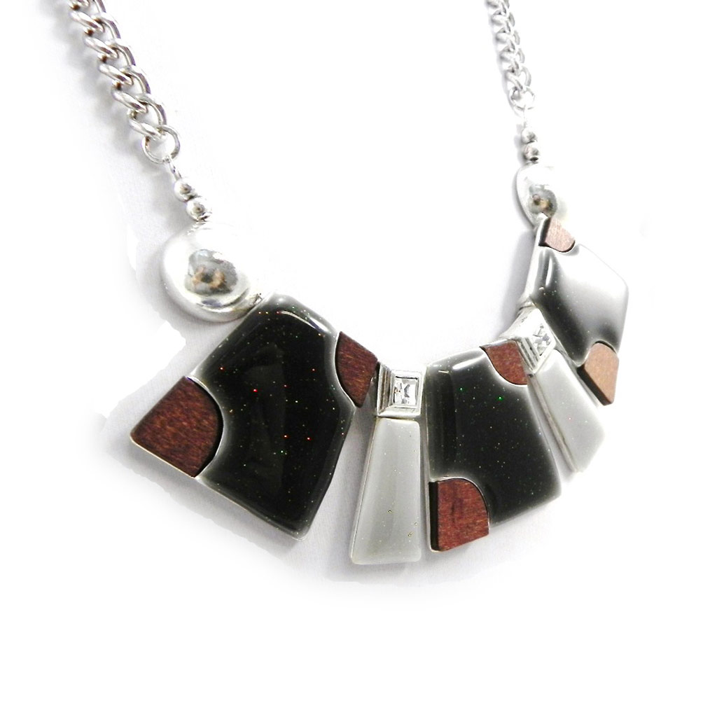 Collier Créateur \'Tijuana\' noir gris - [H9876]