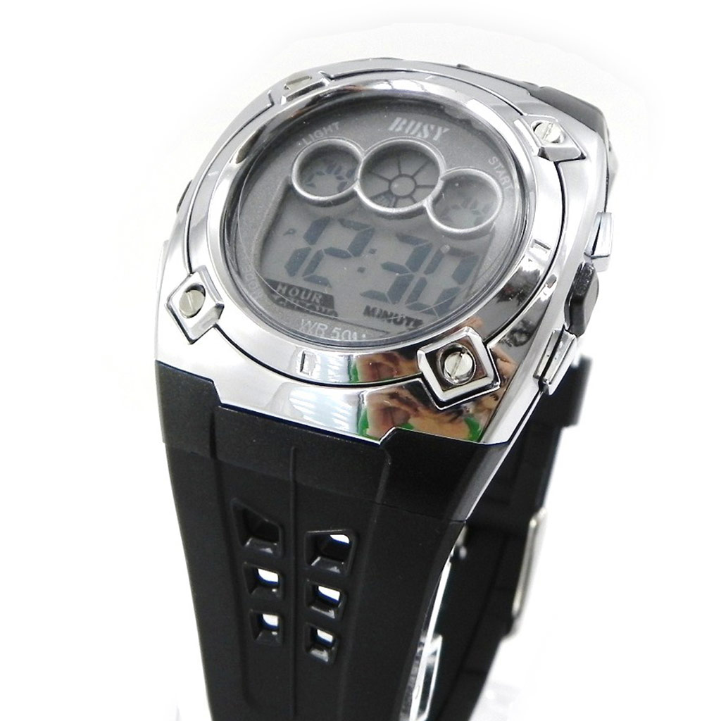 Montre Sport \'Busy\' chrome noir - [I1061]