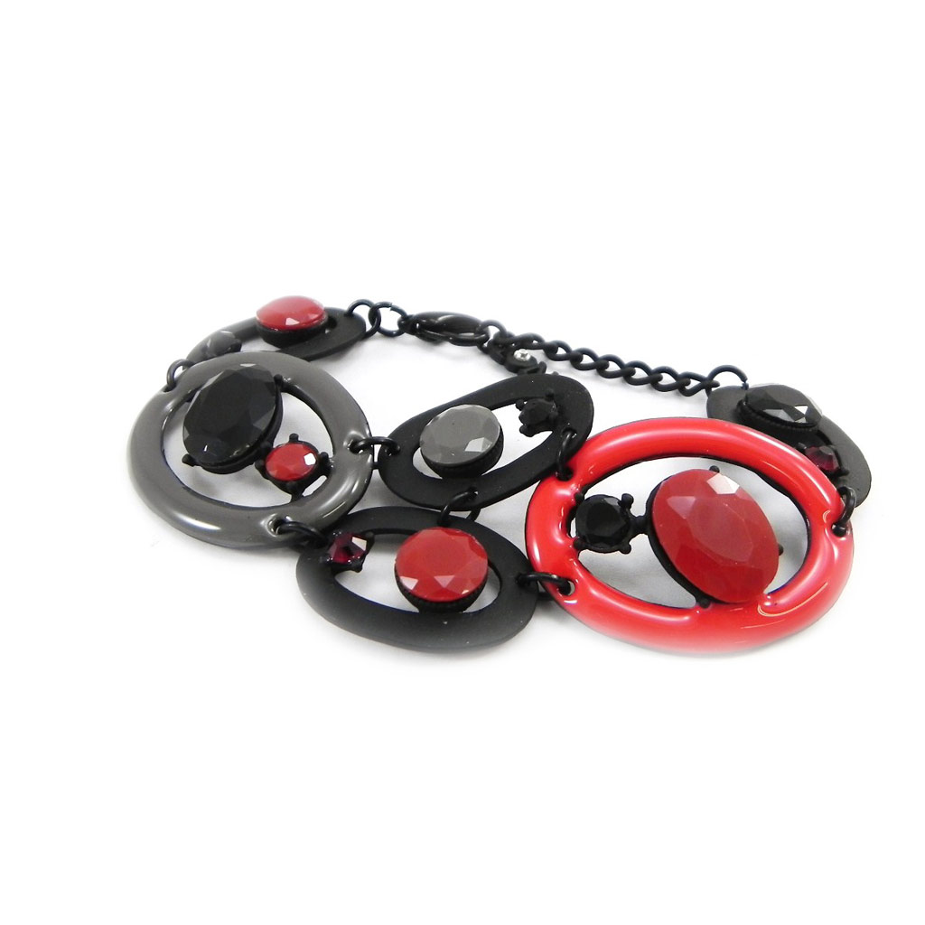 Bracelet Créateur \'Mélusine\' noir rouge - [I1488]