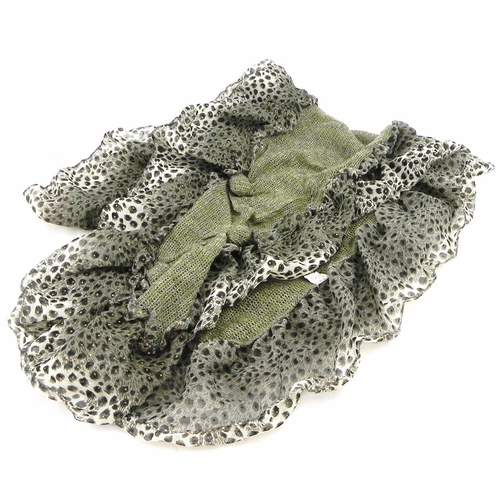 Echarpe créateur \'Queen Safari\' kaki + broche - [I1871]
