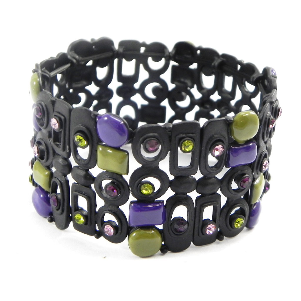 Bracelet Créateur \'Sissi\' vert violet noir - [I2163]