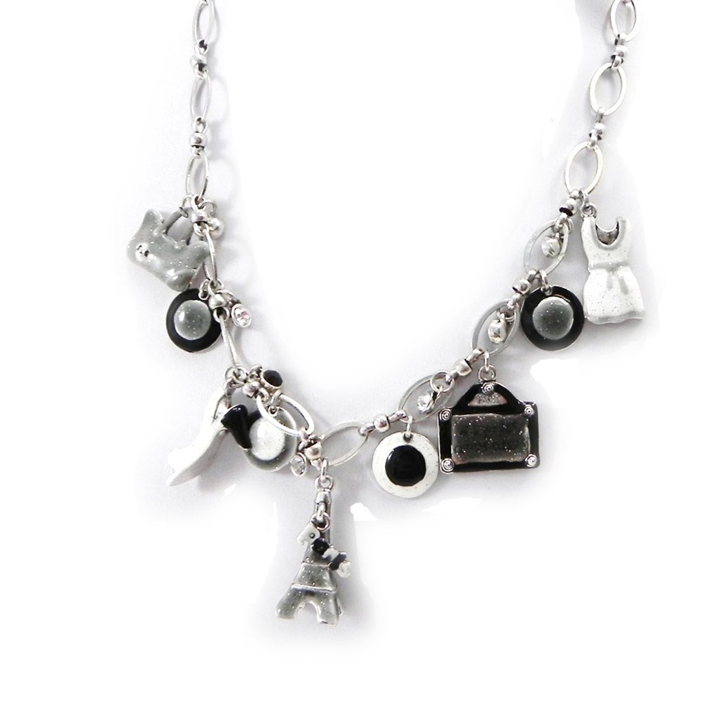 Collier Créateur \'Paris\' noir gris - [I2174]