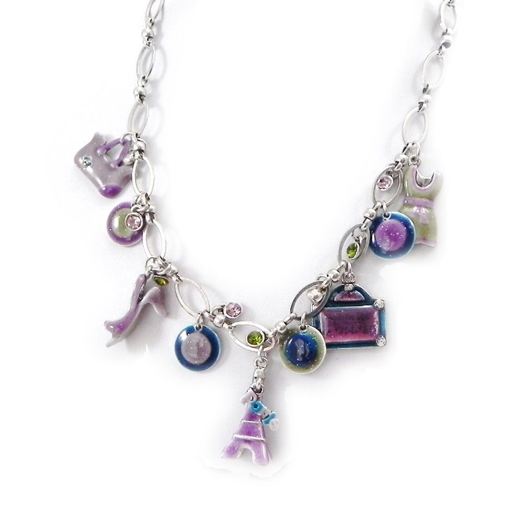 Collier Créateur \'Paris\' violet vert - [I2176]