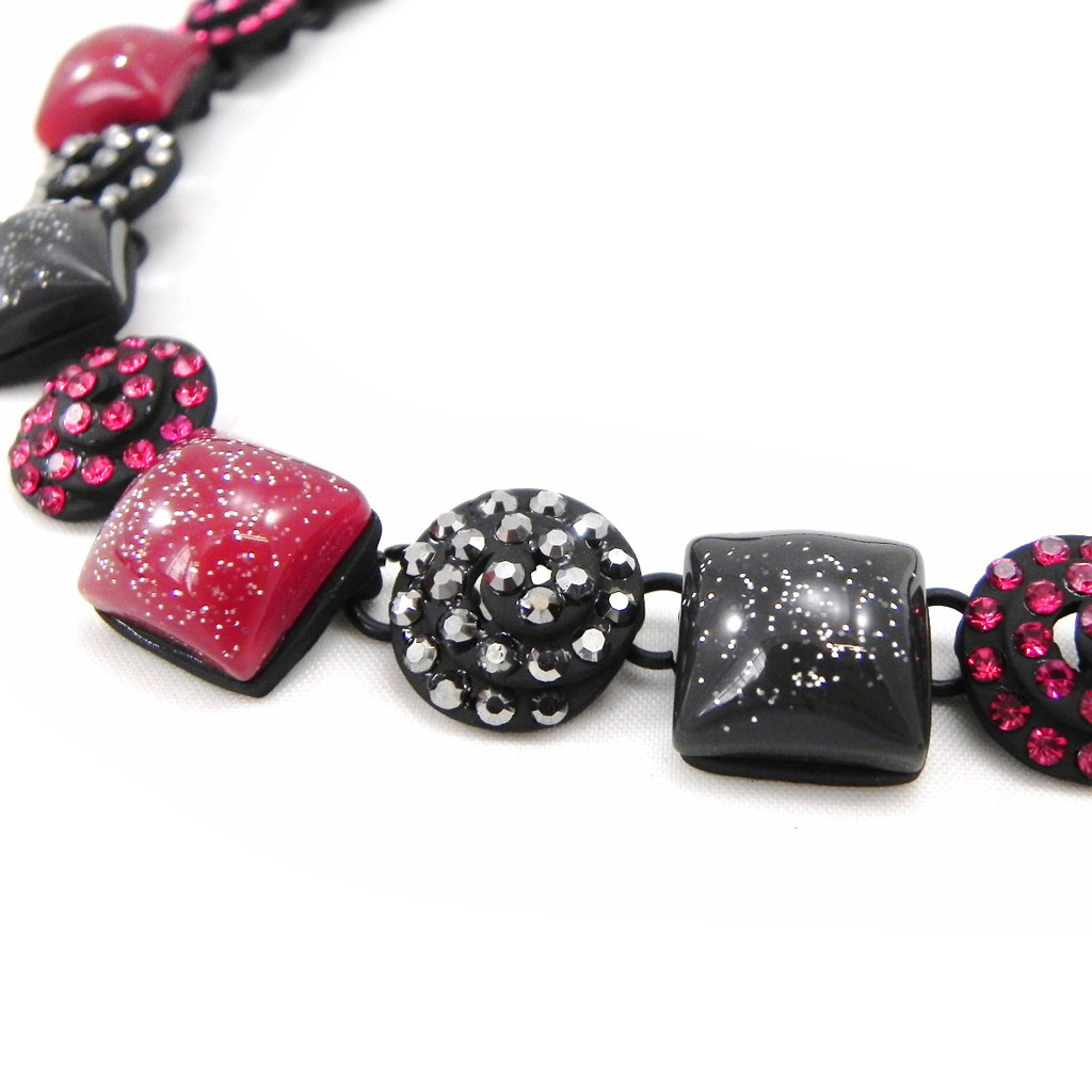 Collier Créateur \'Sissi\' rouge noir - [I2178]