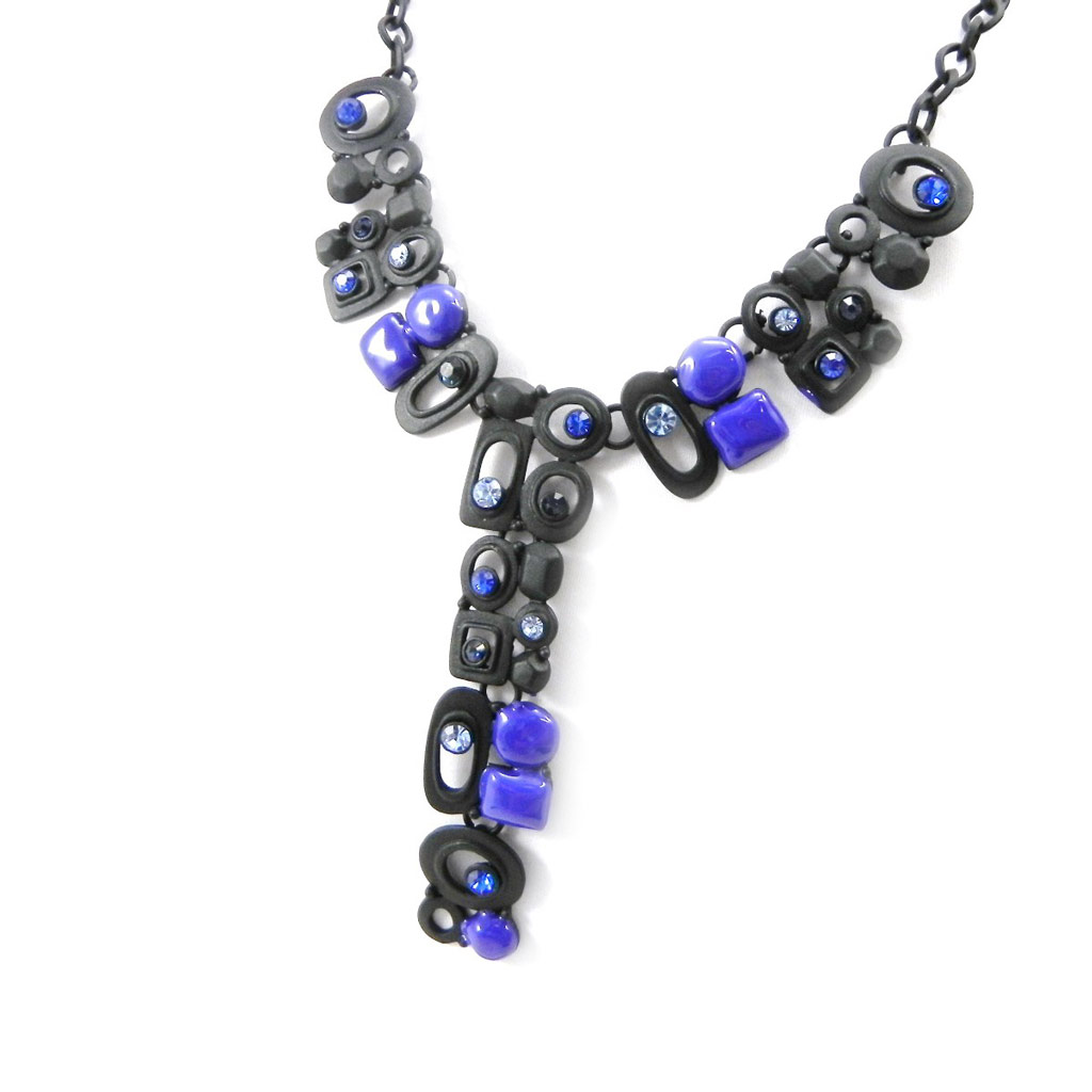 Collier Créateur \'Sissi\' noir bleu - [I2198]