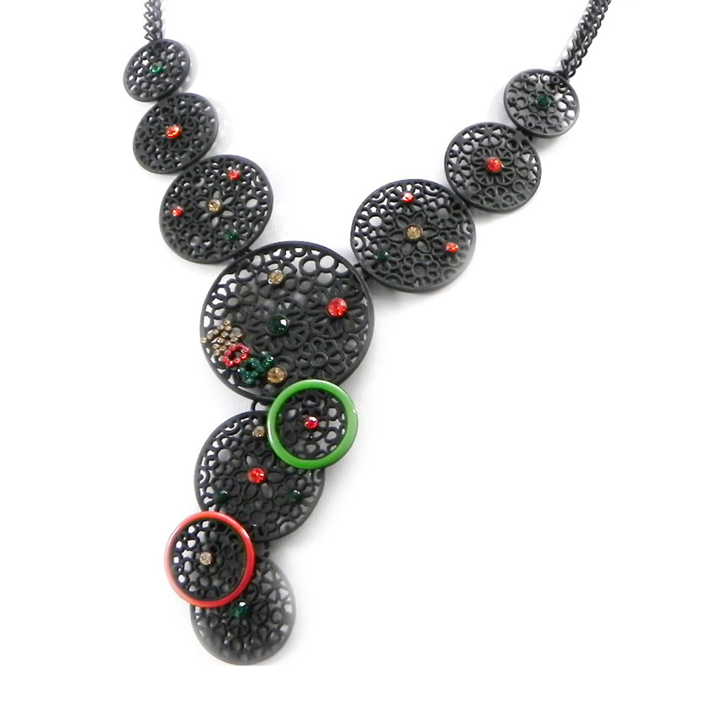 Collier Créateur \'Carmen\' rouge vert - [I2207]