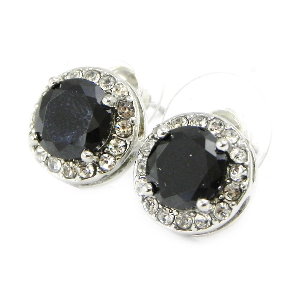 Boucles Créateur \'Sissi\' noir blanc (zirconias) - [I3807]