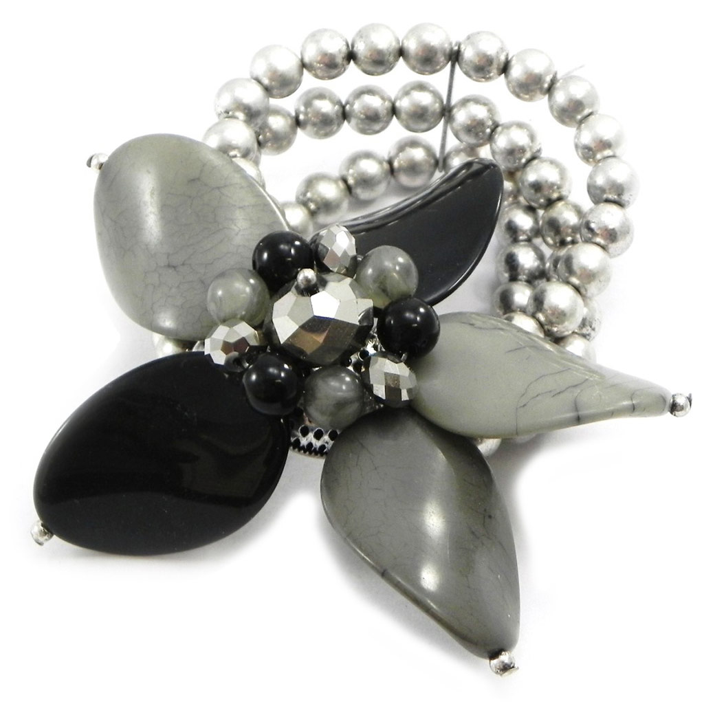 Bracelet créateur \'Cheyennes\' gris noir argenté - [I4500]
