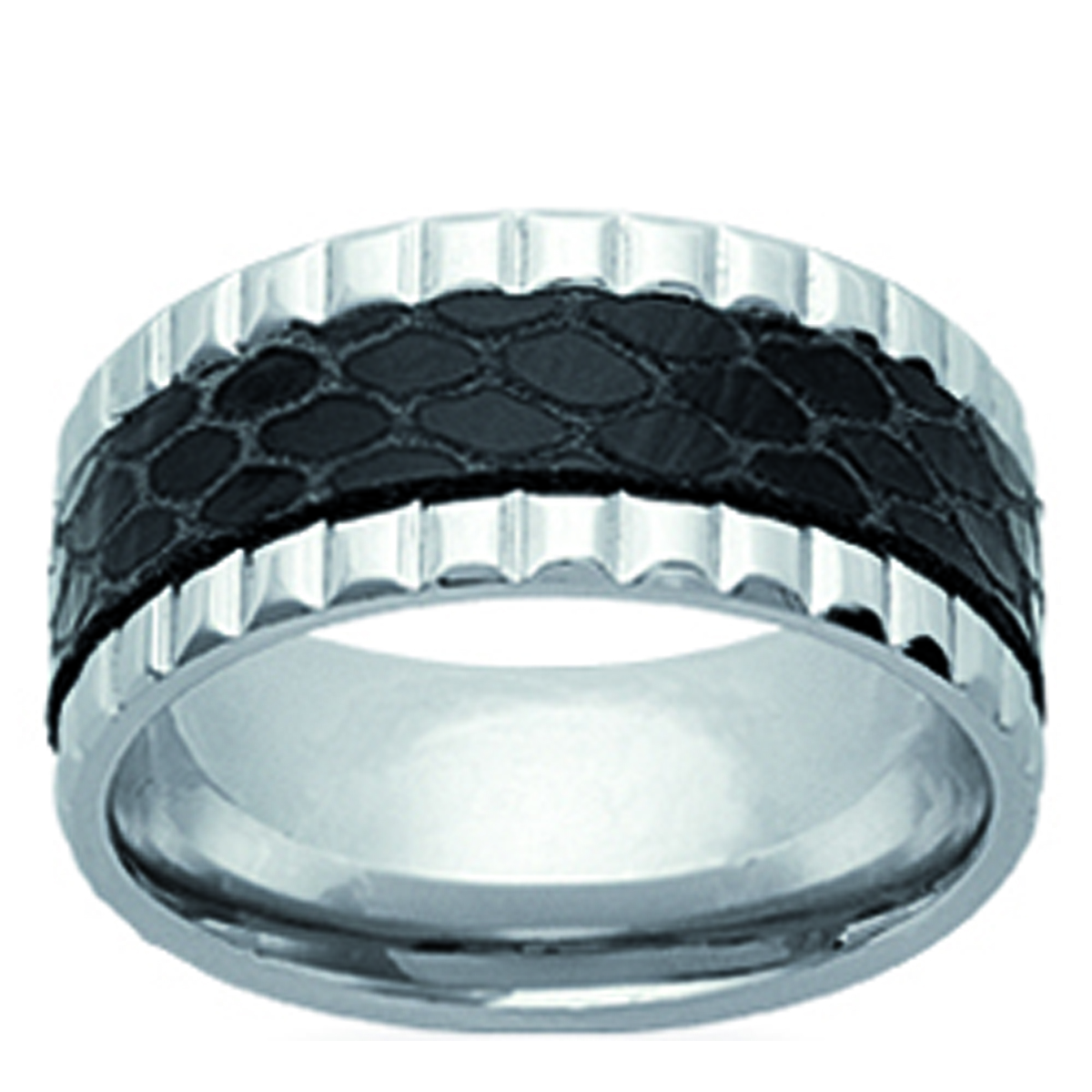 Bague Acier \'Tony\' acier cuir - 10 mm - [I4704]