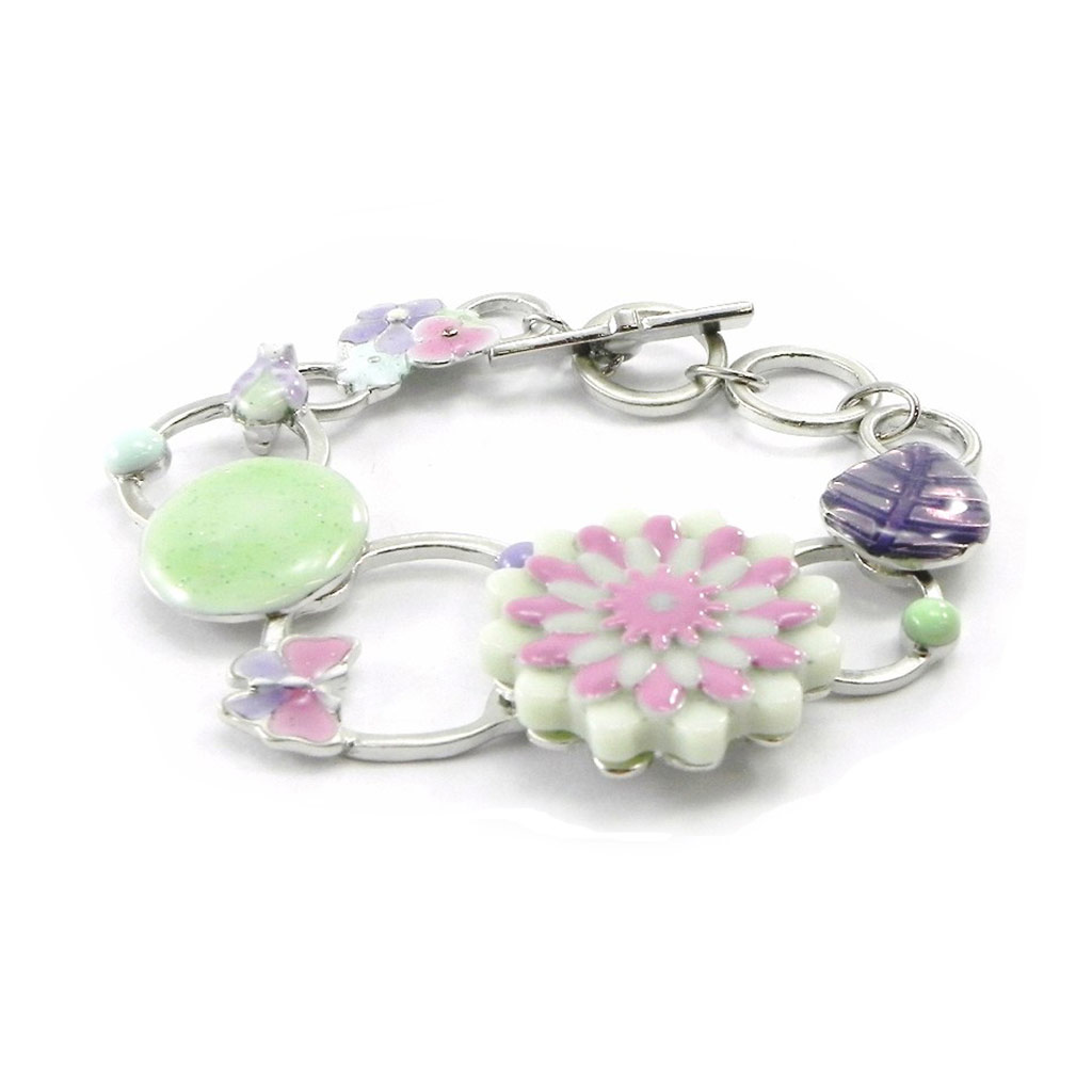 Bracelet Créateur \'Vahiné\' vert violet pastel - [I4931]