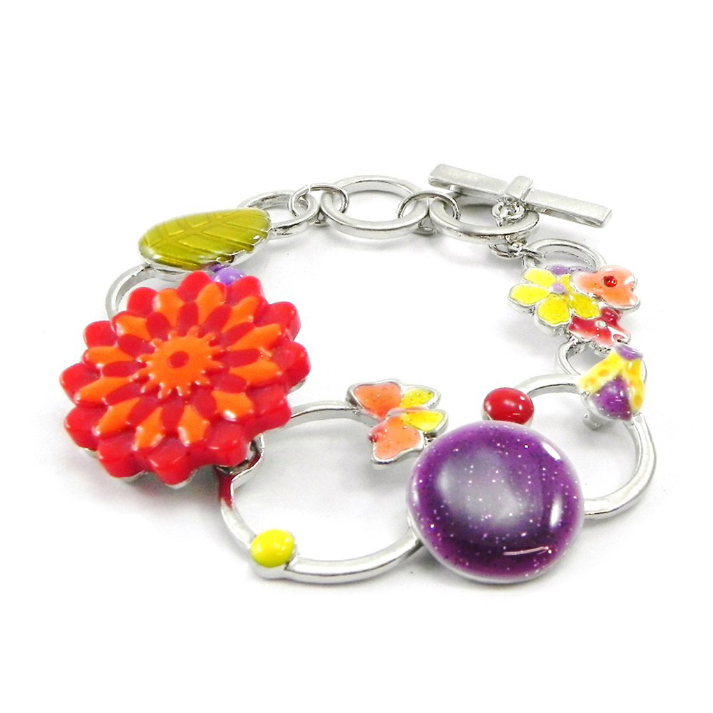Bracelet Créateur \'Vahiné\' rouge jaune violet - [I4933]