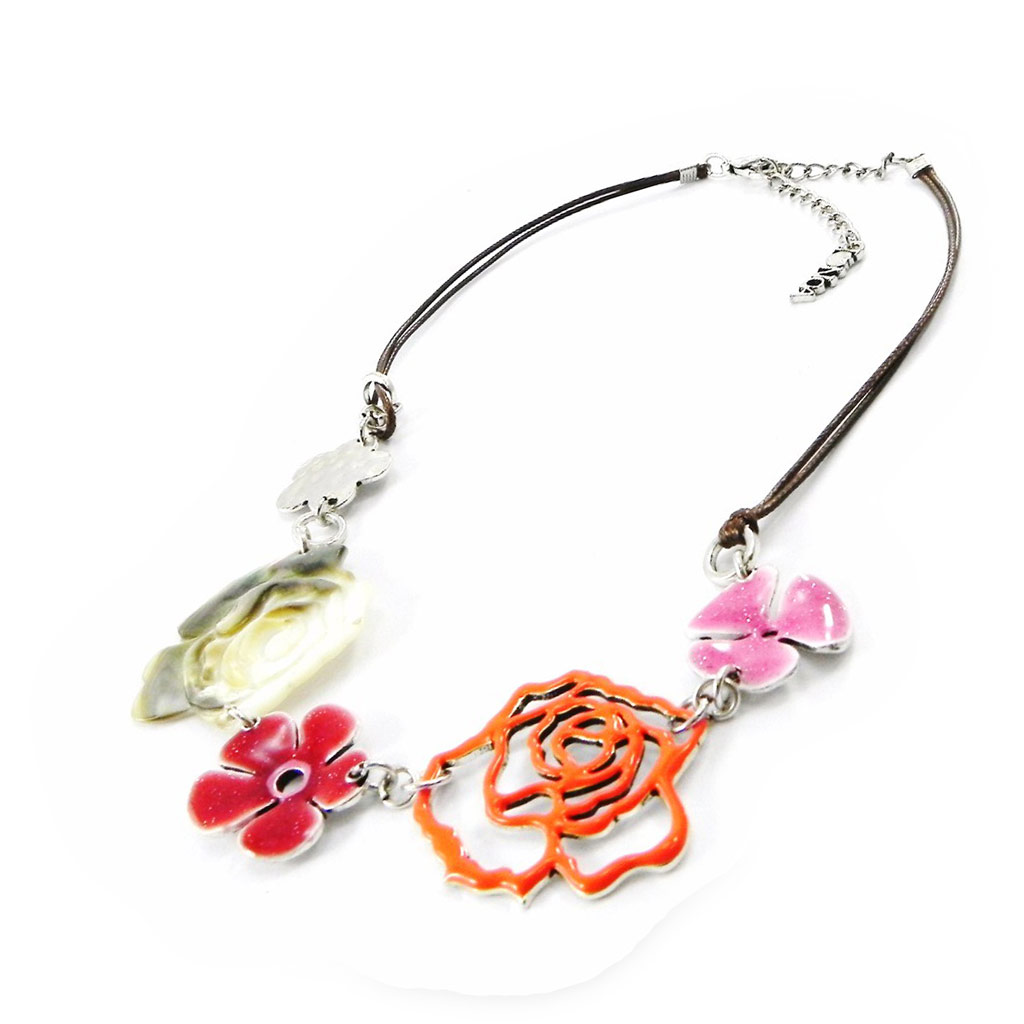 Collier Créateur \'Vahiné\' orange rose - [I5319]