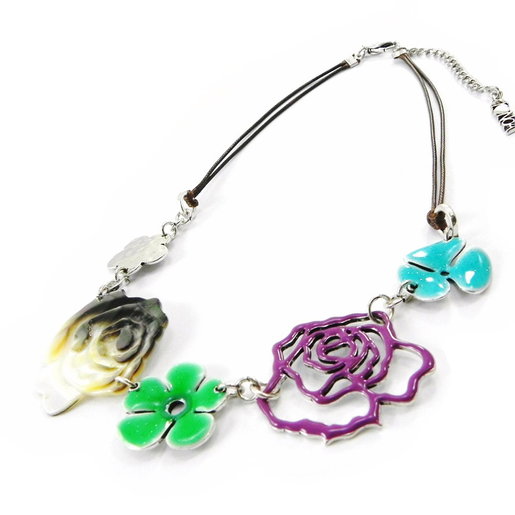 Collier Créateur \'Vahiné\' violet vert turquoise - [I5322]