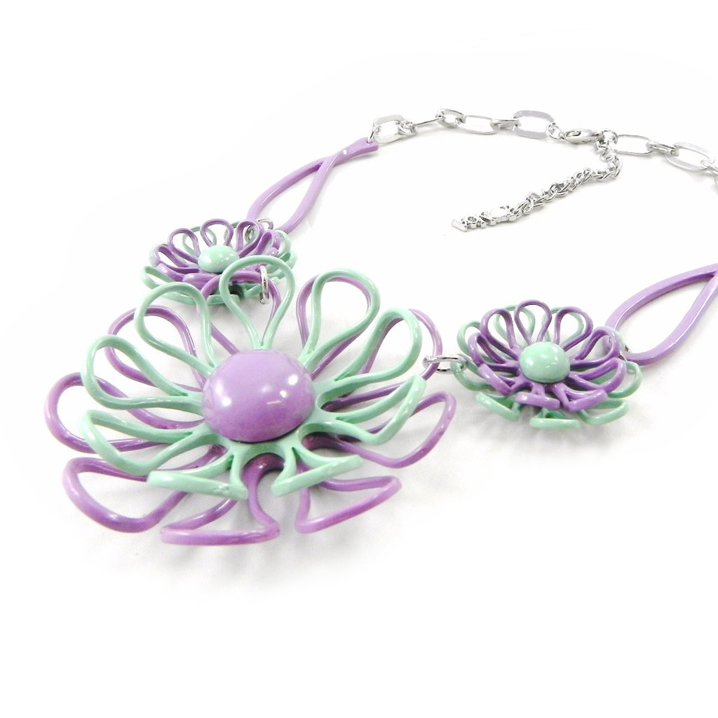 Collier Créateur \'Marguerite\' vert violet - [I5360]