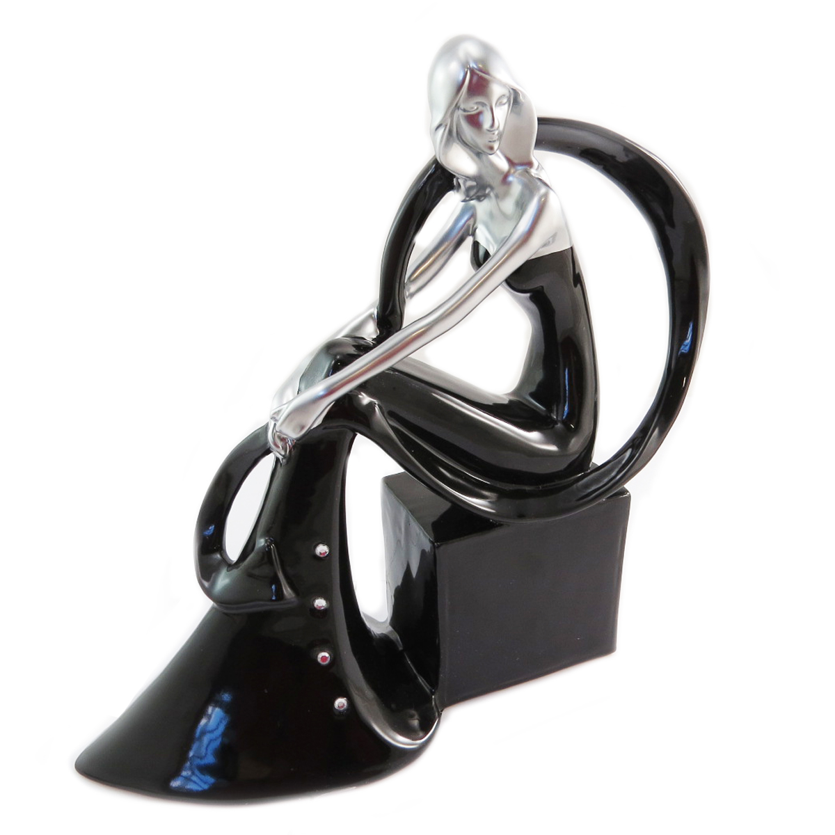 Statuette \'Grâce\' noir chrome - 23x23x95 cm - [I5628]