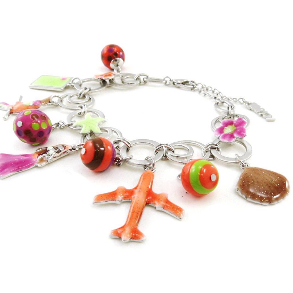 Bracelet Créateur \'Vahiné\' orange rose marron - [I9945]