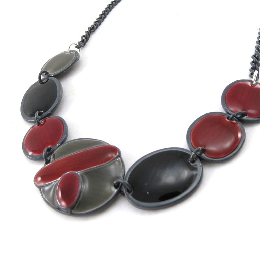 Collier Créateur \'Arlequin\' gris rouge - [J1985]
