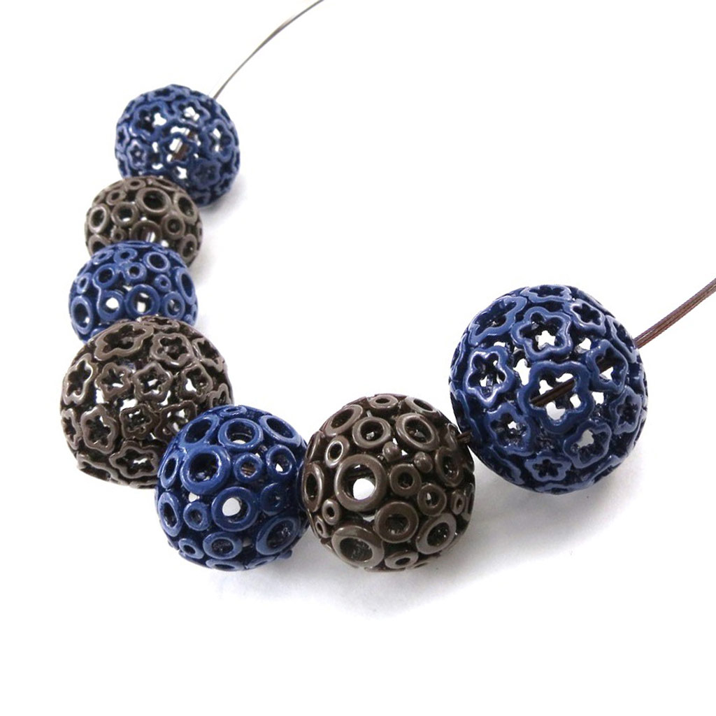 Collier Créateur \'Flora\' bleu marron - [J2261]