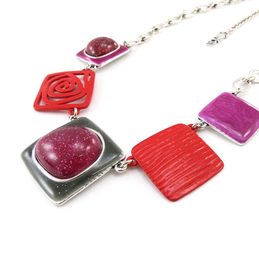 Collier Créateur \'Les Acidulés\' rouge rose - [J2751]