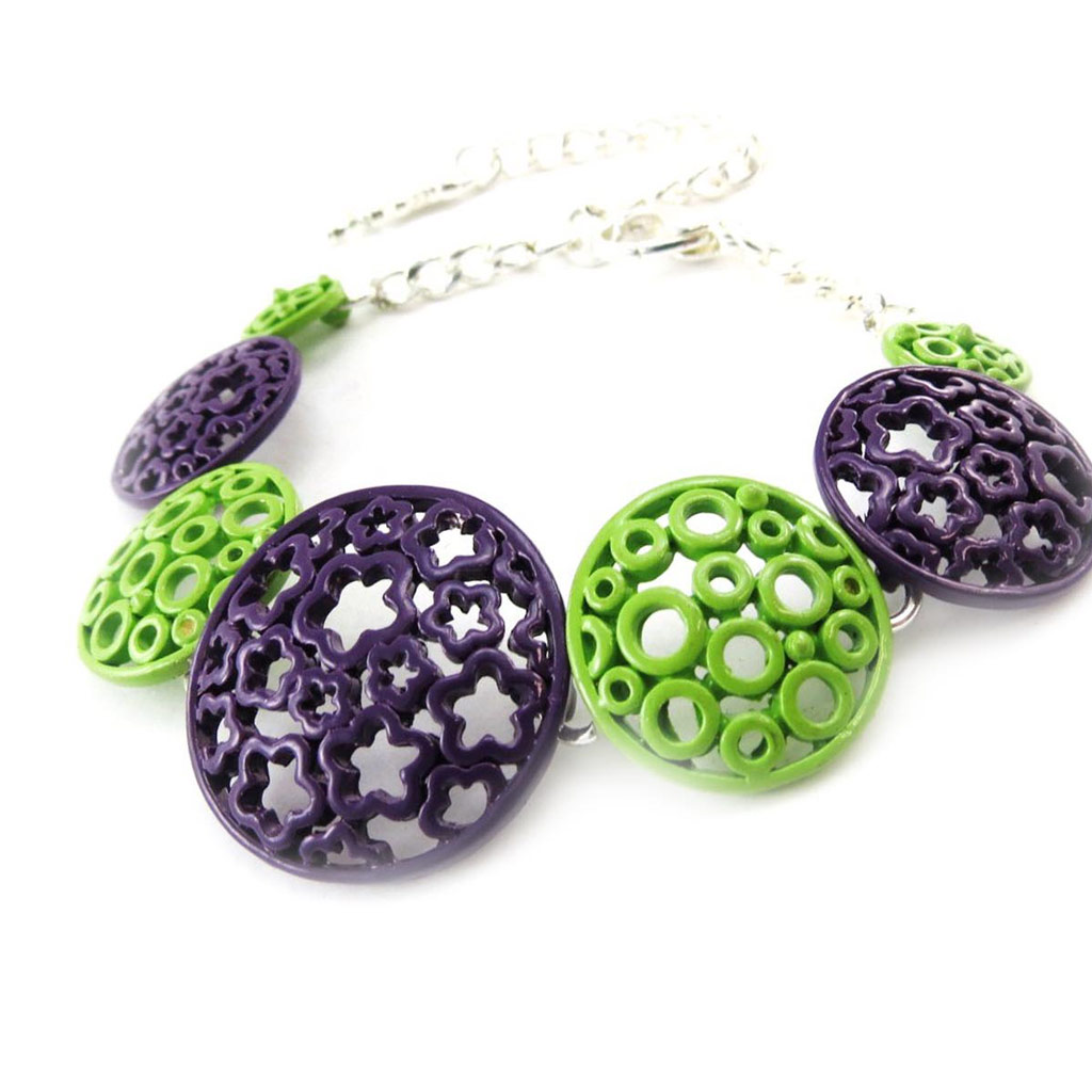 Bracelet Créateur \'Flora\' violet vert - [J3177]