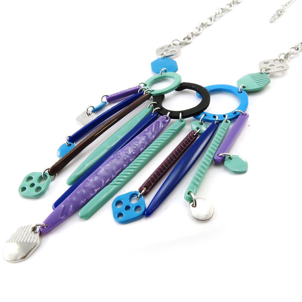 Collier Créateur \'Pimprenelle\' violet bleu - [J3187]