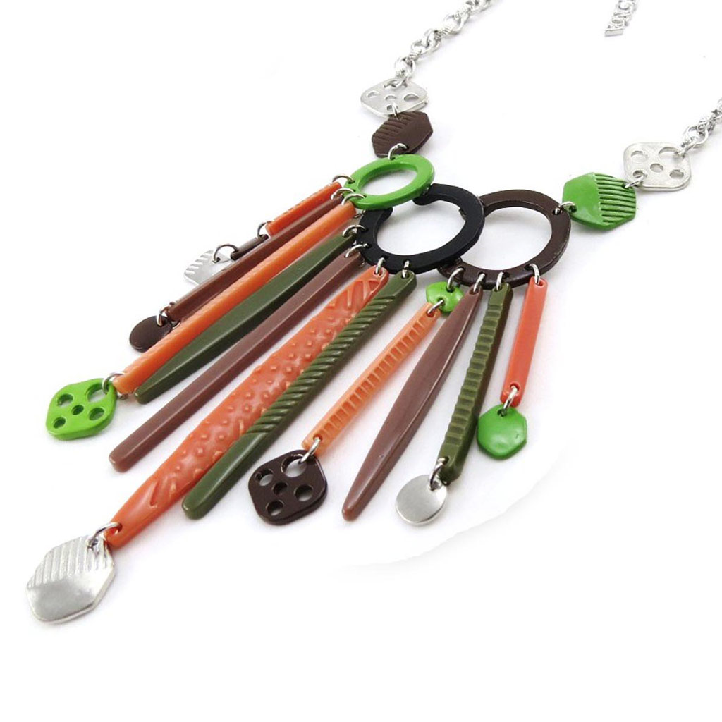 Collier Créateur \'Pimprenelle\' marron vert - [J3189]