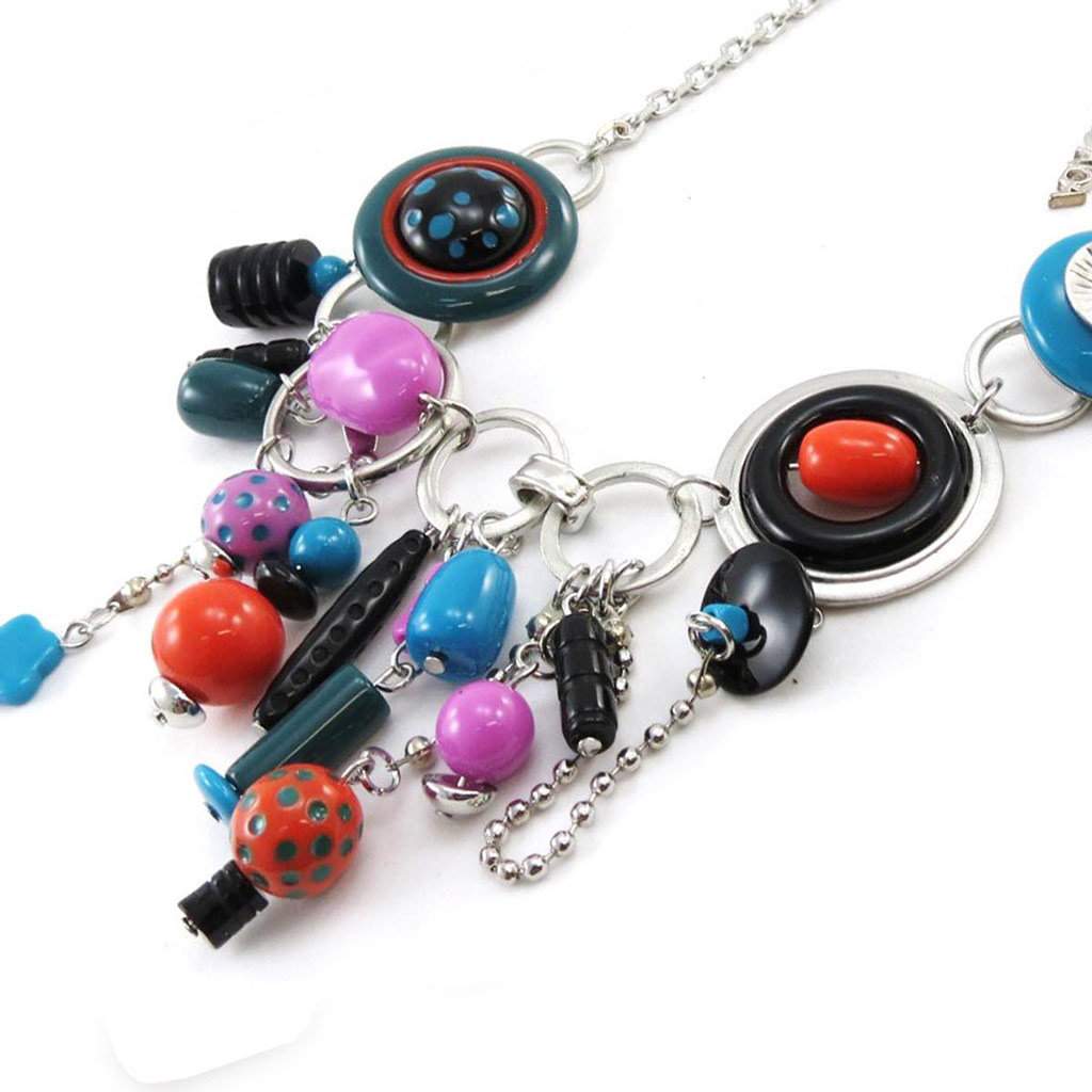 Collier Créateur \'Pimprenelle\' rouge bleu violet noir - [J3191]