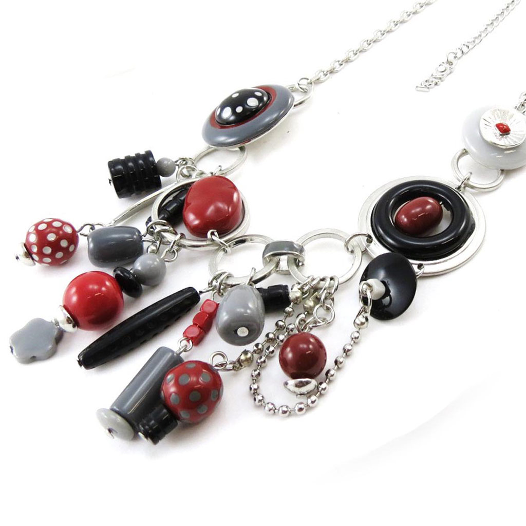 Collier Créateur \'Pimprenelle\' marron gris - [J3192]