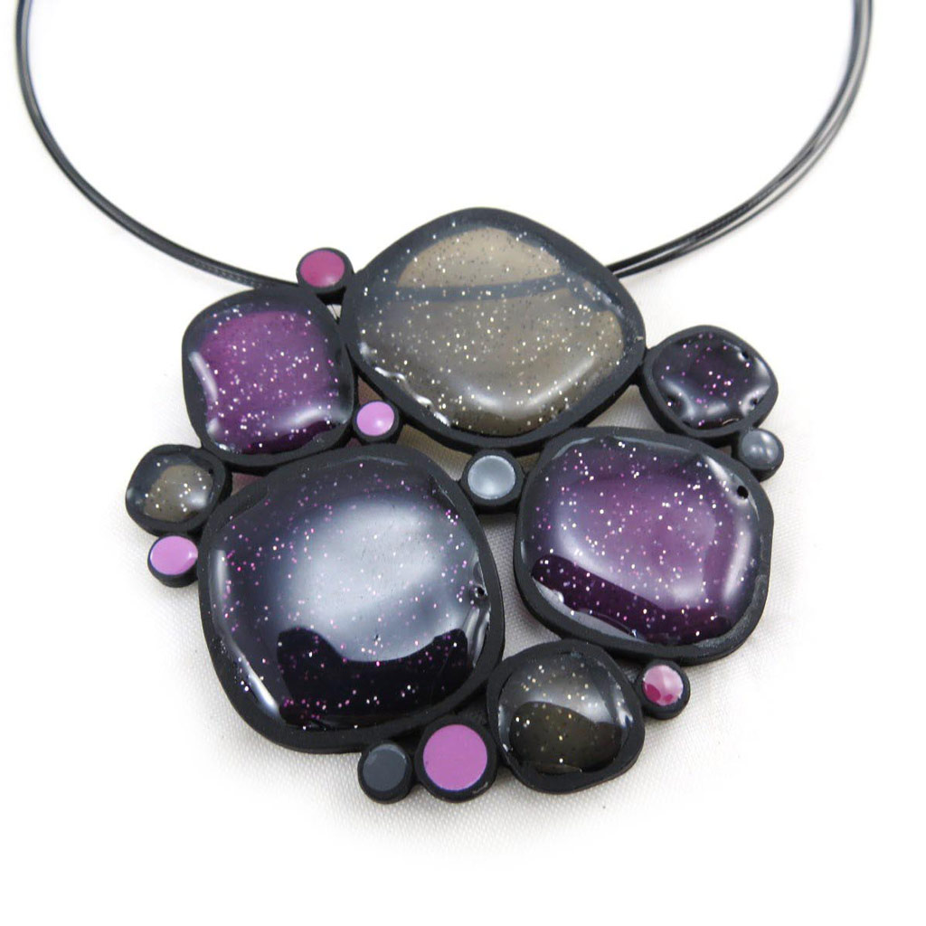 Collier Créateur \'Oxygène\' violet gris - [J4242]