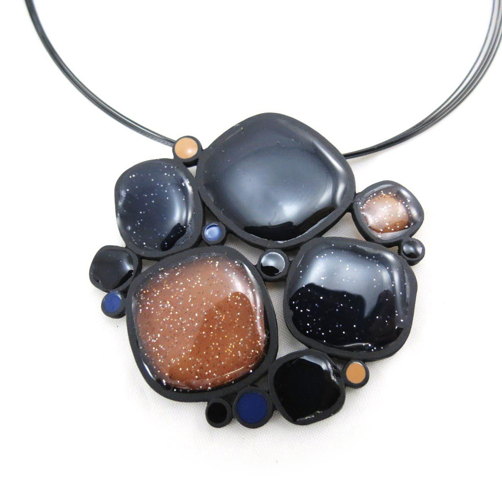 Collier Créateur \'Oxygène\' marron bleu - [J4243]