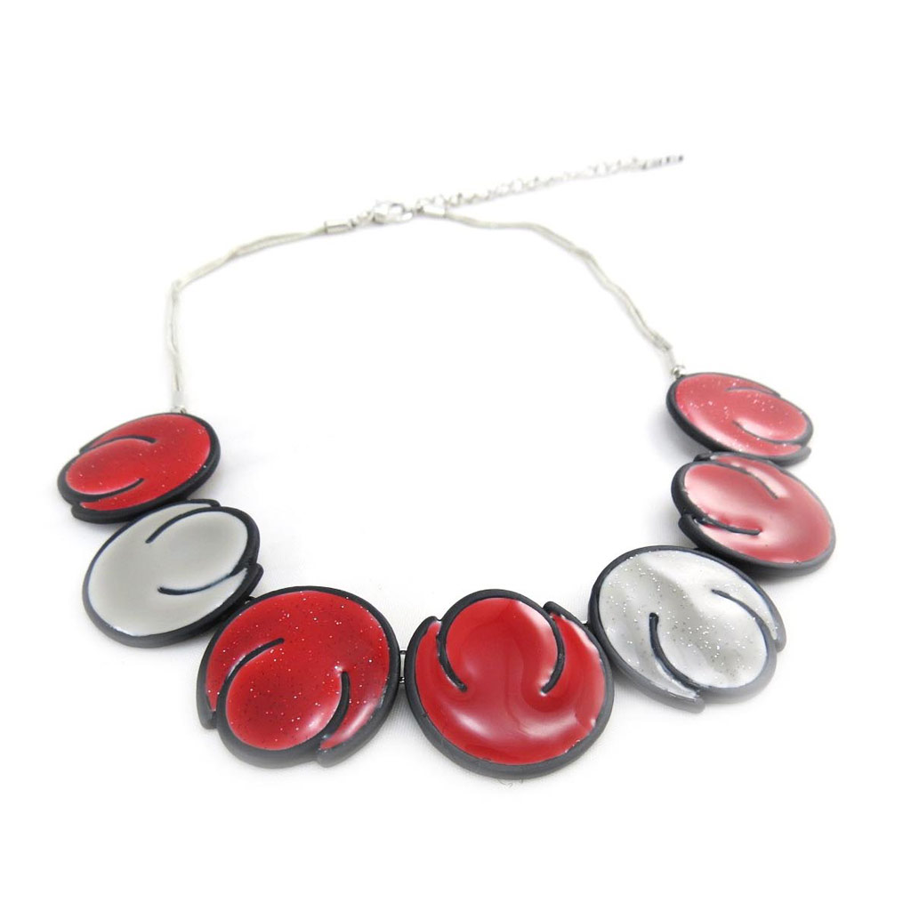Collier Créateur \'Tulipes\' rouge gris - [J4507]