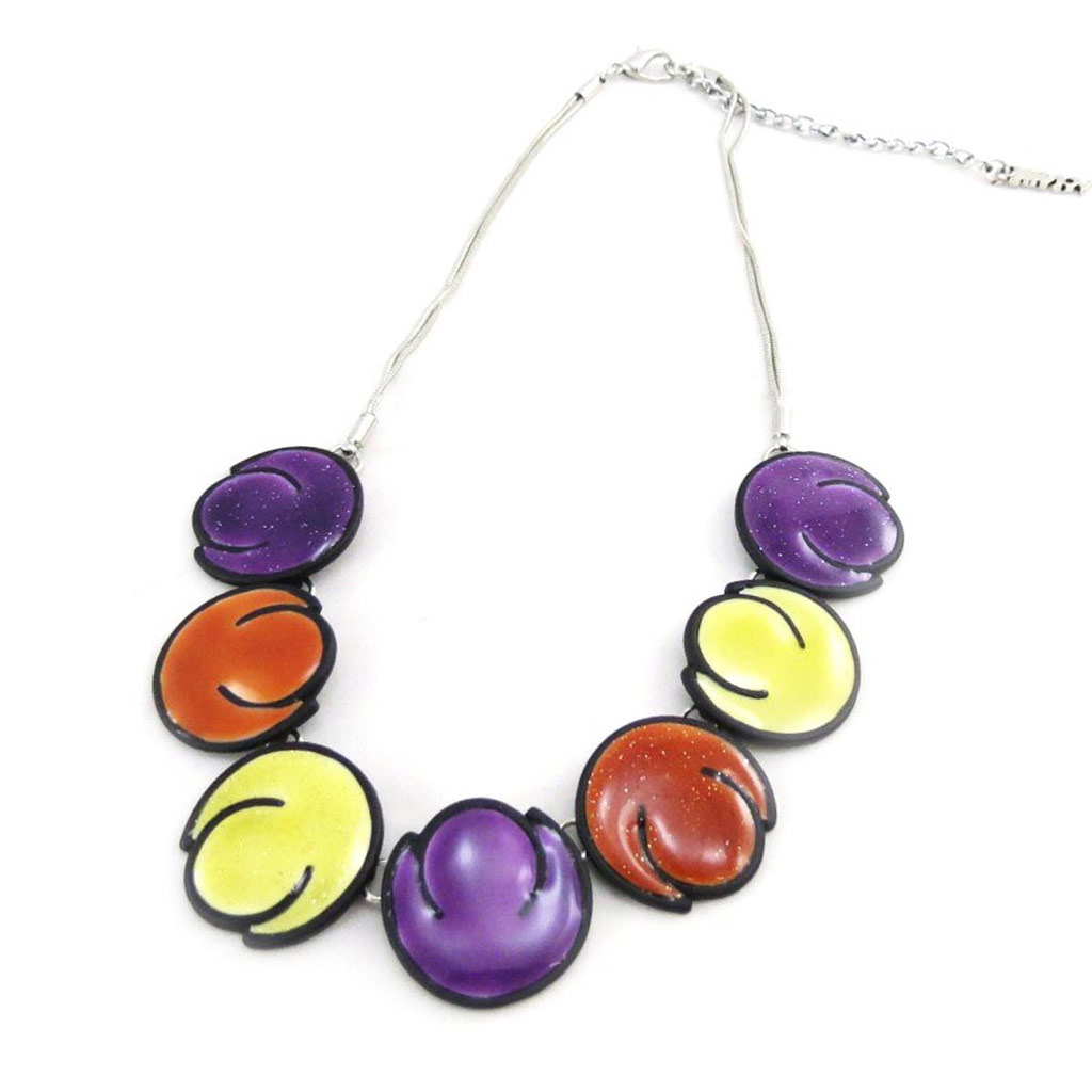 Collier Créateur \'Tulipes\' violet jaune orange - [J4509]