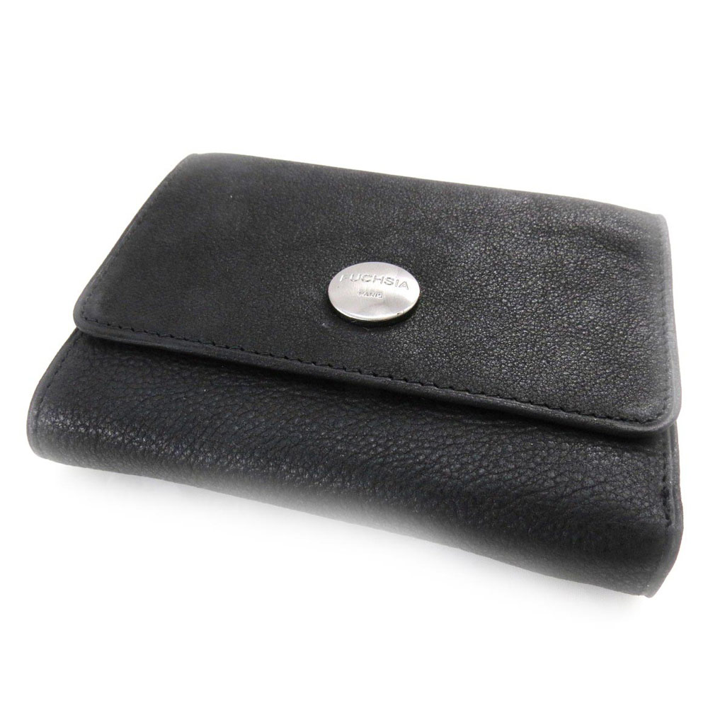 Porte-monnaie porte-cartes cuir \'Fuchsia\' noir vintage - [J4613]