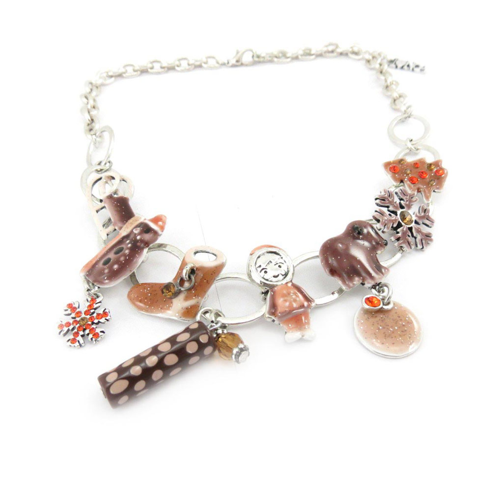 Collier Créateur \'Joyeux Noël\' chocolat - [J5370]