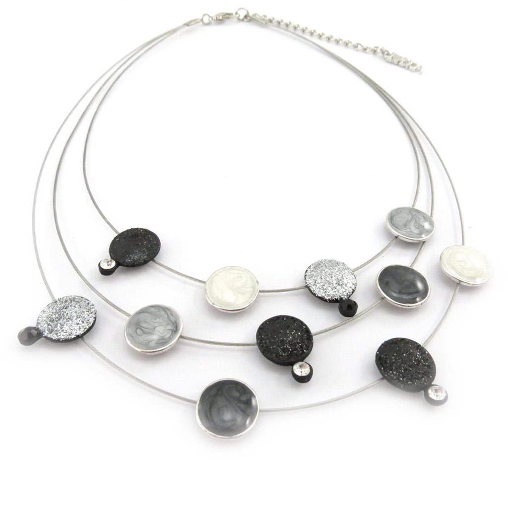 Collier Créateur \'Sissi\' noir gris - [J5375]